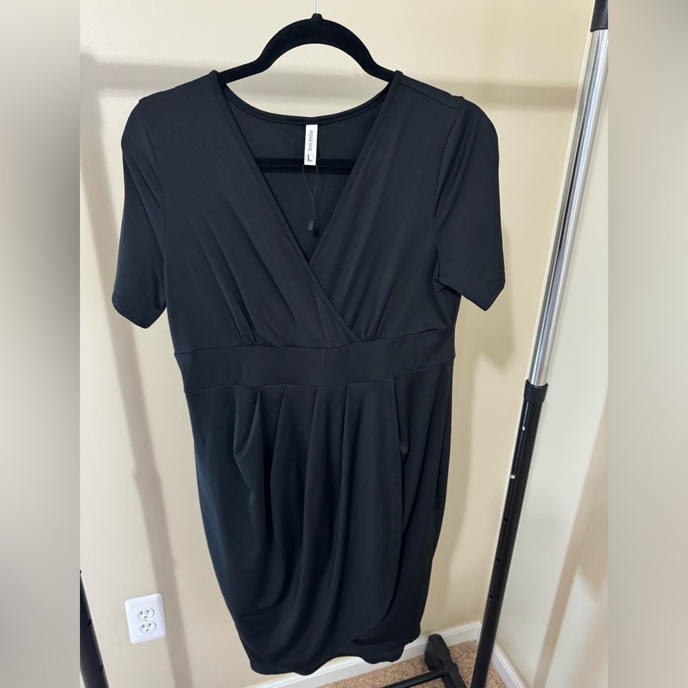 Womens Short Sleeve Deep V Neck Bodycon Wrap Dress with Front Slit